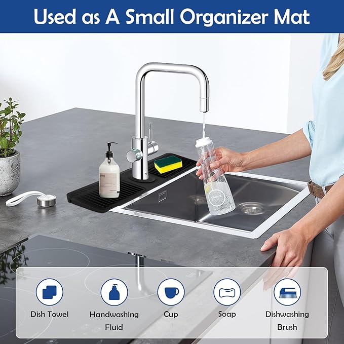 24"Longer Silicone Faucet Mat For Kitchen Sink Splash Guard -7° Slope Snap