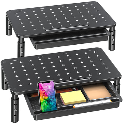 Zimilar 2 Pack Height Adjustable Monitor Stand Riser with Drawer Dual Wood Monitor Stand Riser