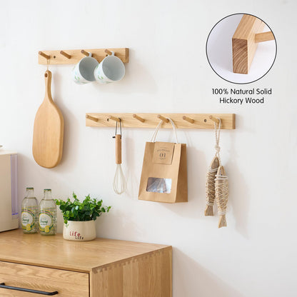 TRWISWDC Hickory Wood Coat Rack Wall Mount, 12 Inch Coat Hook Hanger Wooden Wall Coat Rack with 3 Hooks for Purse Clothes Towels Hats in Entryway Bedroom Bathroom, Natural