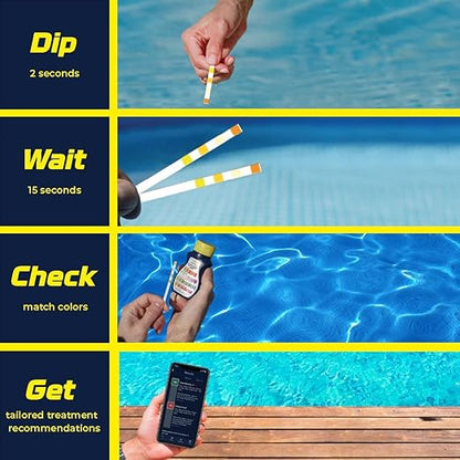 AquaChek Yellow 4-Way Pool and Spa Test Strips - 50 Yellow Test Strips - Swimming Pool Test Strips For pH, Free Chlorine, Total Alkalinity, and Cyanuric Acid - Quick and Accurate Results - Testing Kit