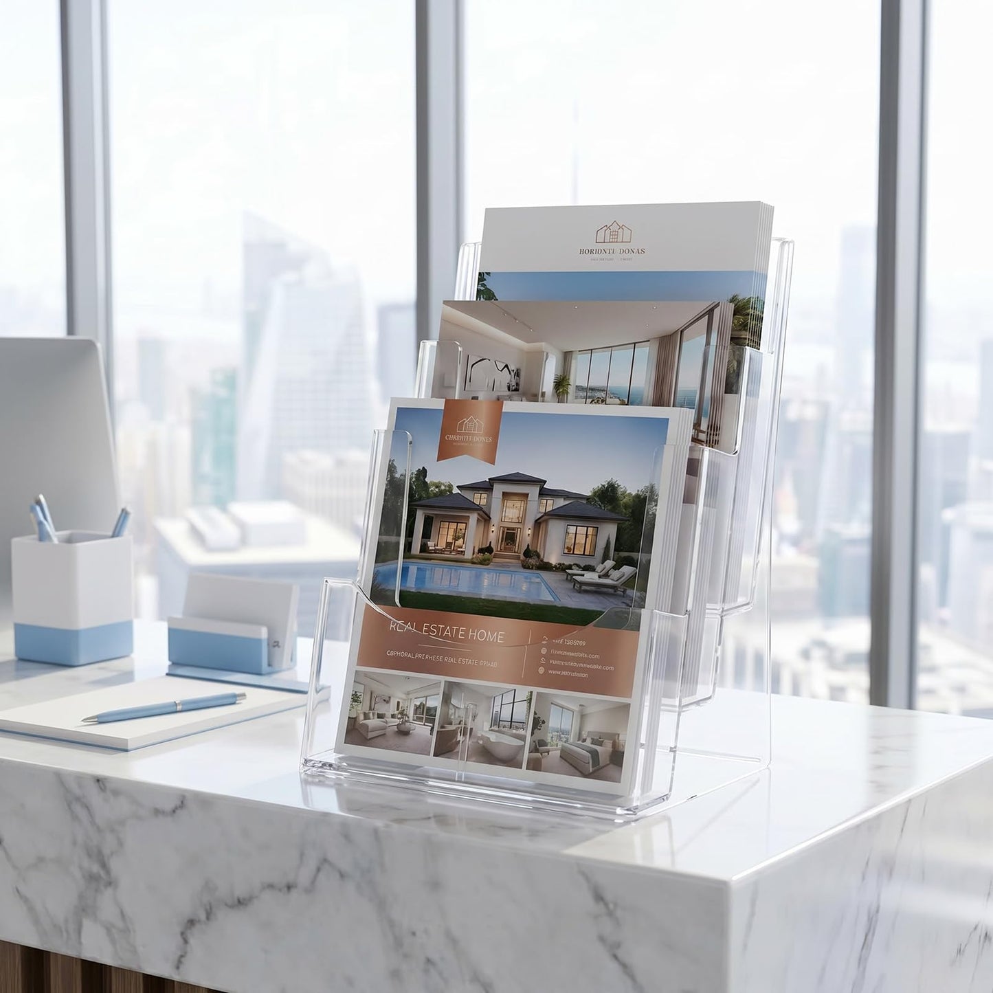Viymgit Acrylic Brochure Holder 8.5 x 11 inches, 3 Tier Clear Plastic Flyer Holder Display Stand, Wall Mount/Countertop Literature Organizer for Documents, Pamphlets, Booklets, and Menu
