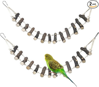 BNOSDM Birds Rope Ladder Toy 2Pcs Wooden Bird Hanging Ladders Pet Climbing Ladder Swing Parakeet Cage Accessories Suit for Budgie, Lovebird, Conure, Cockatoo, Finch