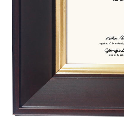 GMFrames 8.5x11 Wood Diploma Frame with Green Mat or Display 11x14 Certificates without Mat,Tempered Glass,Deep Brown Finish with Gold Trim