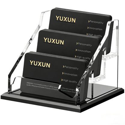 YUXUN Black Business Card Holder for Desk-3 Tier 3 Slot, Acrylic Business Card Holder for Women Men, 100+ Business Cards Display Stand, Multiple Business Card Display for Exhibition, Home, Office