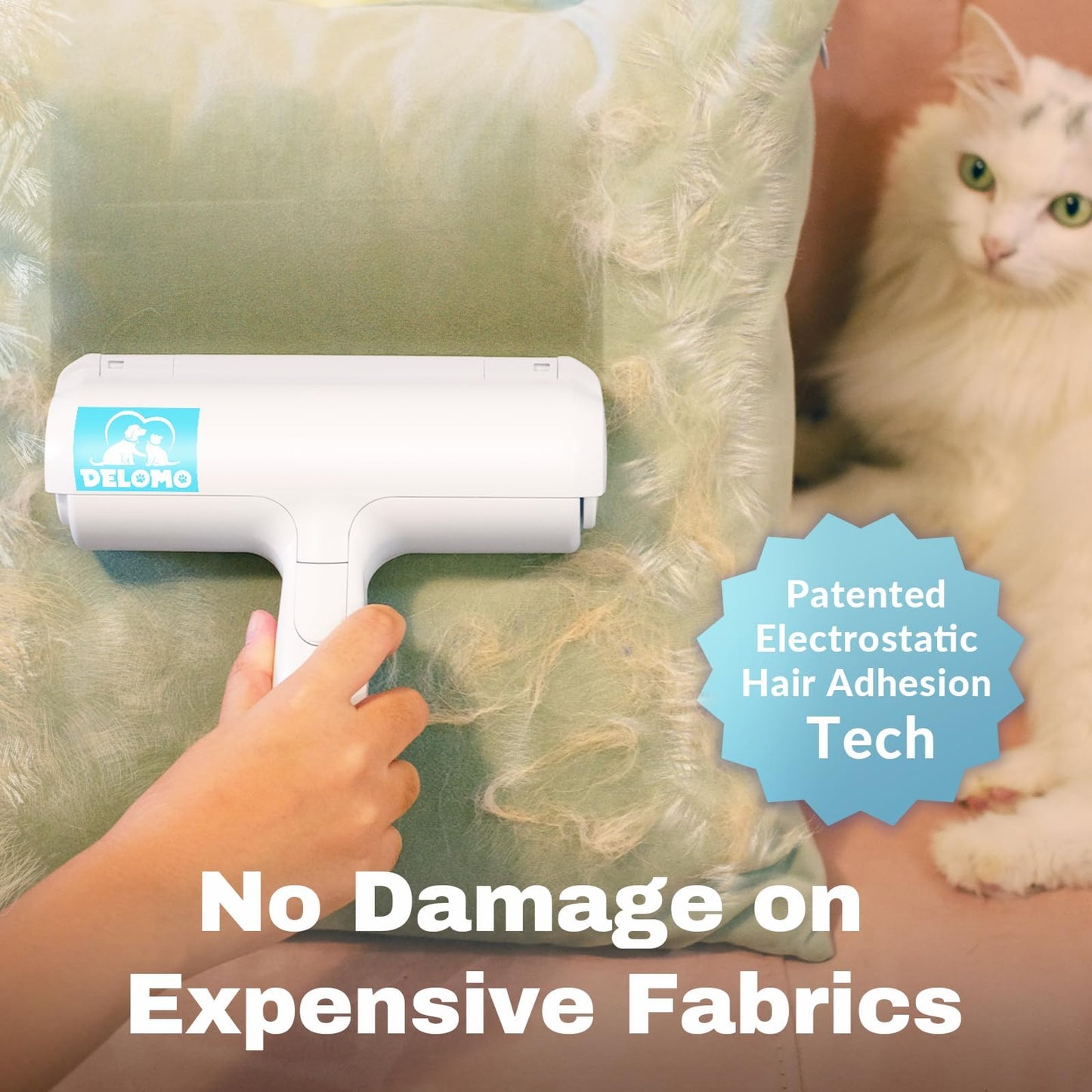 DELOMO Pet Hair Removal Tool: Pet Hair Remover with Fur Bin - Reusable Lint Roller for Pet Hair - Cat and Dog Hair Remover for Couch, Furniture, Carpet, Clothes, Car Seat - Essential for Pet Owners