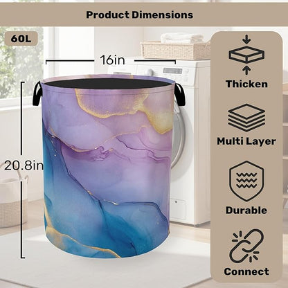 Blue Pink Marble Laundry Basket