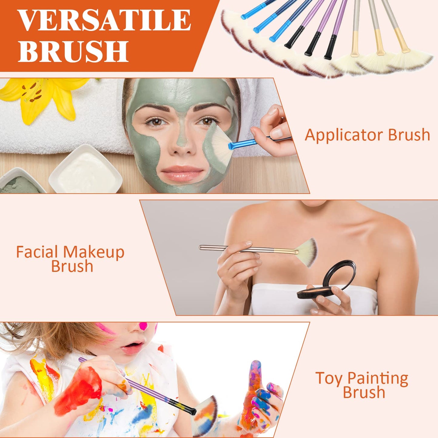 9 Pieces Facial Fan Mask Brushes, Soft Facial Applicator Brushes Tools for Peel Glycolic Makeup for Mud Cream(Champagne)