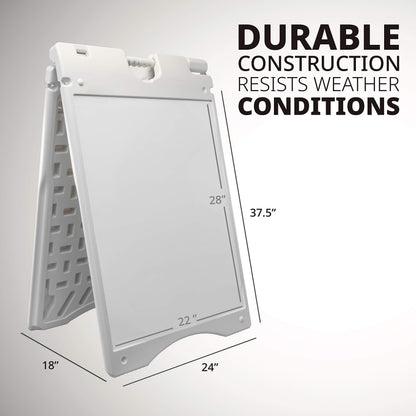 Jumbl A-Frame Signboard 22” x 28” Display Surface – Large Outdoor Sandwich Board w/Weather Resistant PVC Sign Protector & Sand Fill Holes – Dual Signage Stand for Storefront Sidewalk Curb (White)