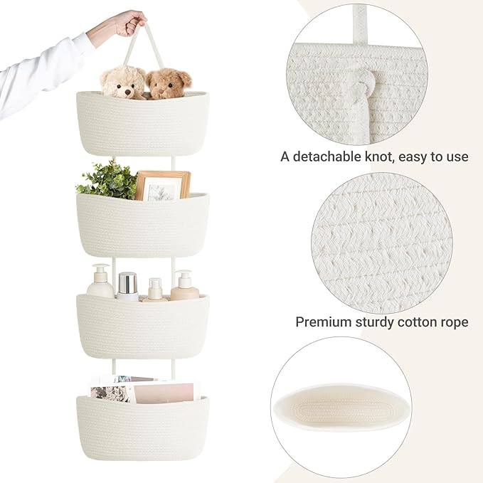 Dahey Over The Door Hanging Basket 4-Tier Woven Boho Wall Mounted Storage