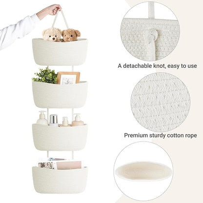 Dahey Over The Door Hanging Basket 4-Tier Woven Boho Wall Mounted Storage