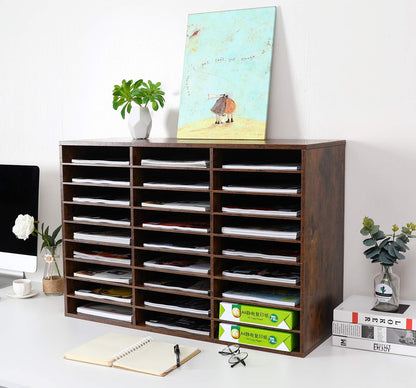 EasyPAG 27 Compartments Wooden Literature Organizer with Adjustable Shelves, 13500 Sheets Capacity Paper Organizer, Classroom Mailbox and Mail Sorter for Teachers and Office, Archaize