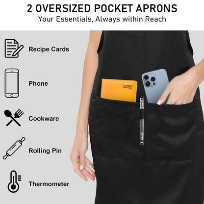 XEMGUE 12 Pack Bib Apron, Unisex Restaurant Kitchen Aprons for Women with 2 Pockets, Chef Aprons for Cooking Men BBQ Painting Drawing Craft Plain Adults, Bulk Black
