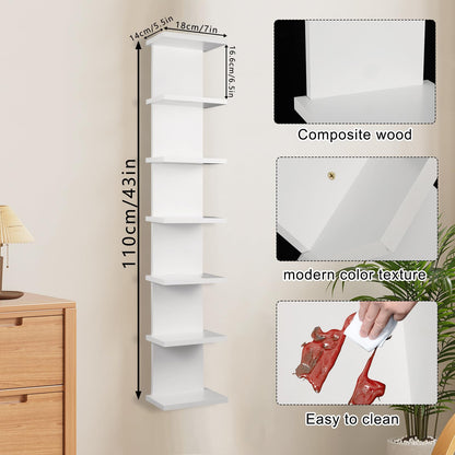 2 Pack 7 Tier Wall Shelf Unit - 43" Lack Floating Shelf, Compact Display Floating Shelf, Vertical Column Wall Decor Mount Floating Storage Organizer Tall Tower Shelf for Bedrooms, Living Rooms