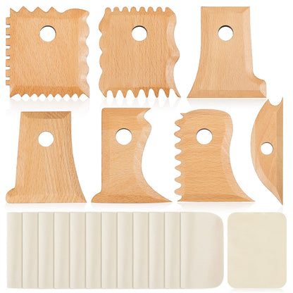 Amylove 27 Pcs Pottery Trimming Tools Set Pottery Ribs Ceramics Tools Foot Shaper with 20 Pcs Pre-Cut Chamois Cloth Wood Foot Rib for Carving Clay Molds Clay Texture Ceramics Supplies