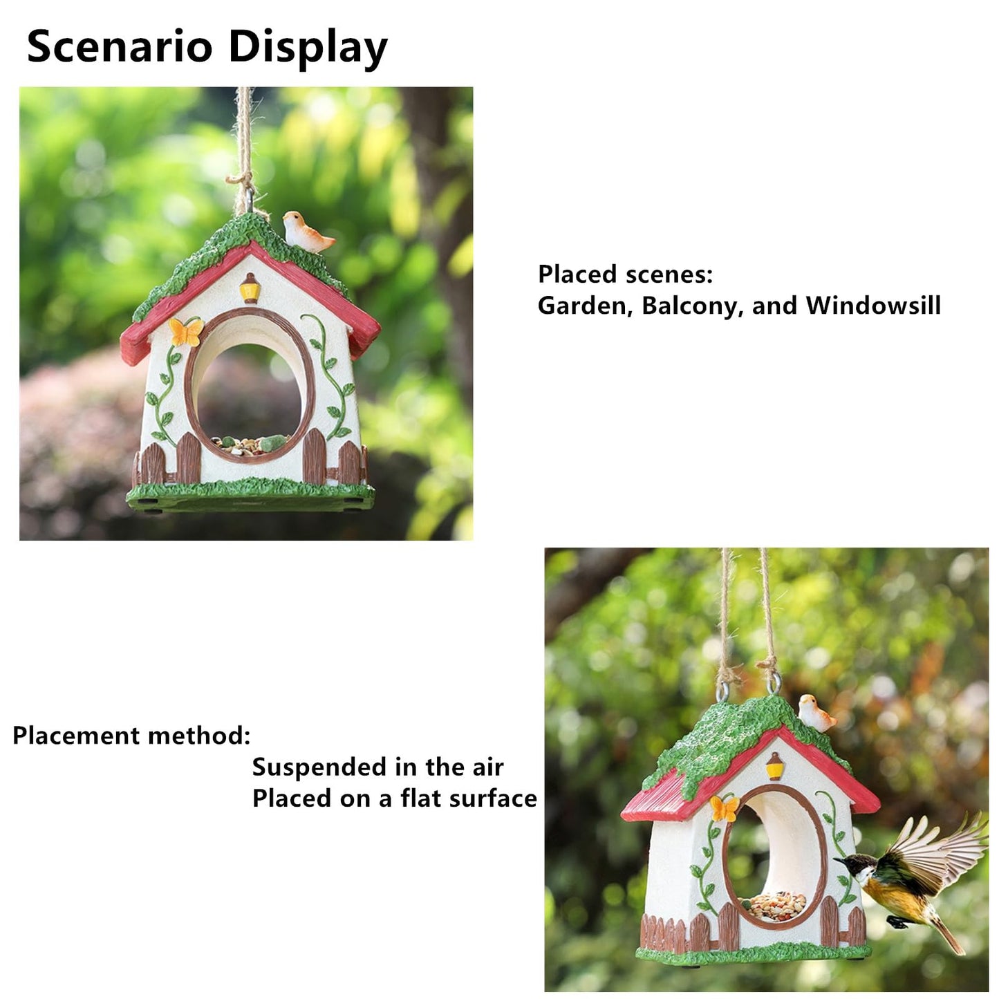 Bird Feeder House,Outdoor Hanging Bird's Nest, Hummingbird Houses,Wooden Fence Design, Butterfly and Bird Accents,Outdoor Hanging Design (Tengman Pattern)
