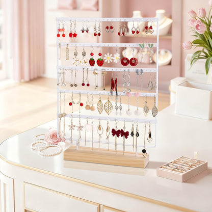 shidaishiye Earring Holder Organizer, 5-Tier Earring Organizer with 60-Pair Capacity, Wooden Base Metal Earring Display, Jewelry Storage & Display for Home Store, Suitable for Women