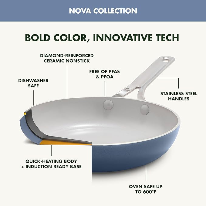 GreenPan Nova 8" Frying Pan Skillet, Oprah’s Favorite Things 2024, Ceramic Nonstick Cookware, PFAS Free, Toxin-Free, Induction Suitable, Dishwasher & Oven Safe, Durable, Easy Clean, Ocean Blue
