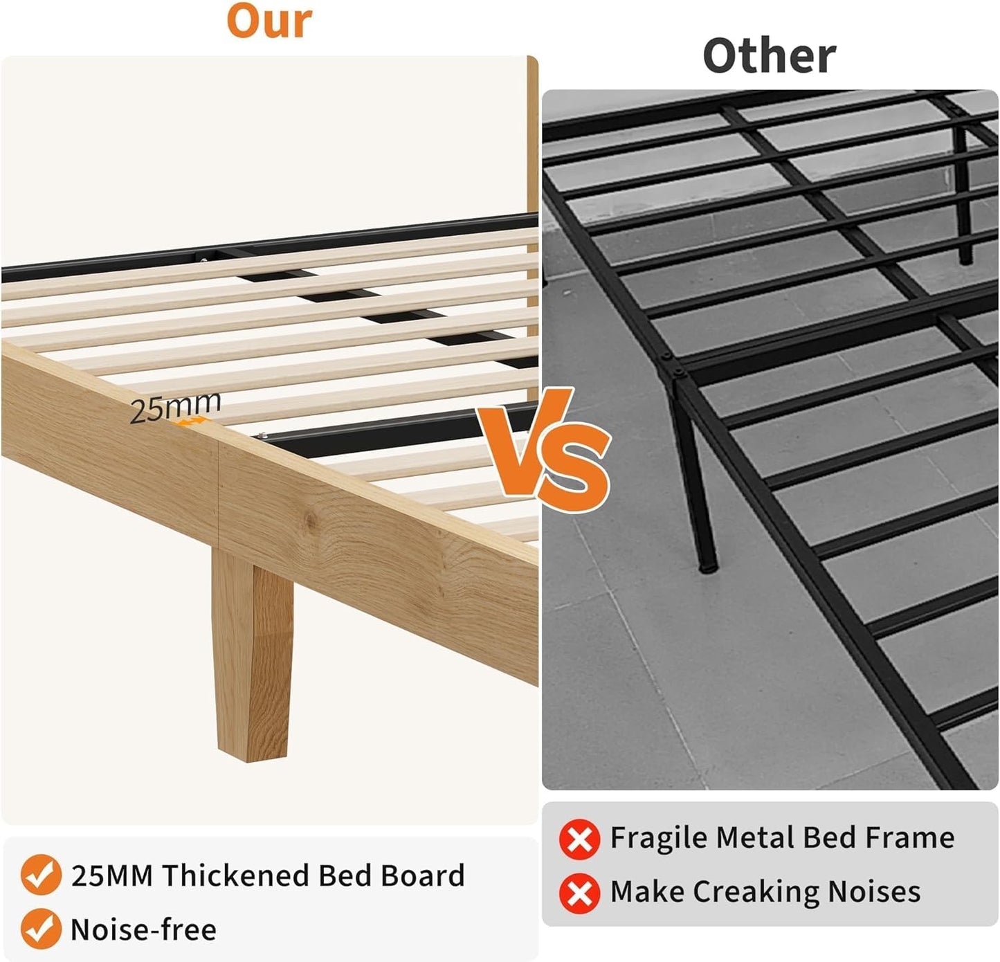 GAOMON Queen Size Rattan Wood Bed Frame, Rattan Bed with LED Light & Natural Headboard, Boho, Storage Space Underneath, Sturdy Wooden Slats Support, No Box Spring Needed