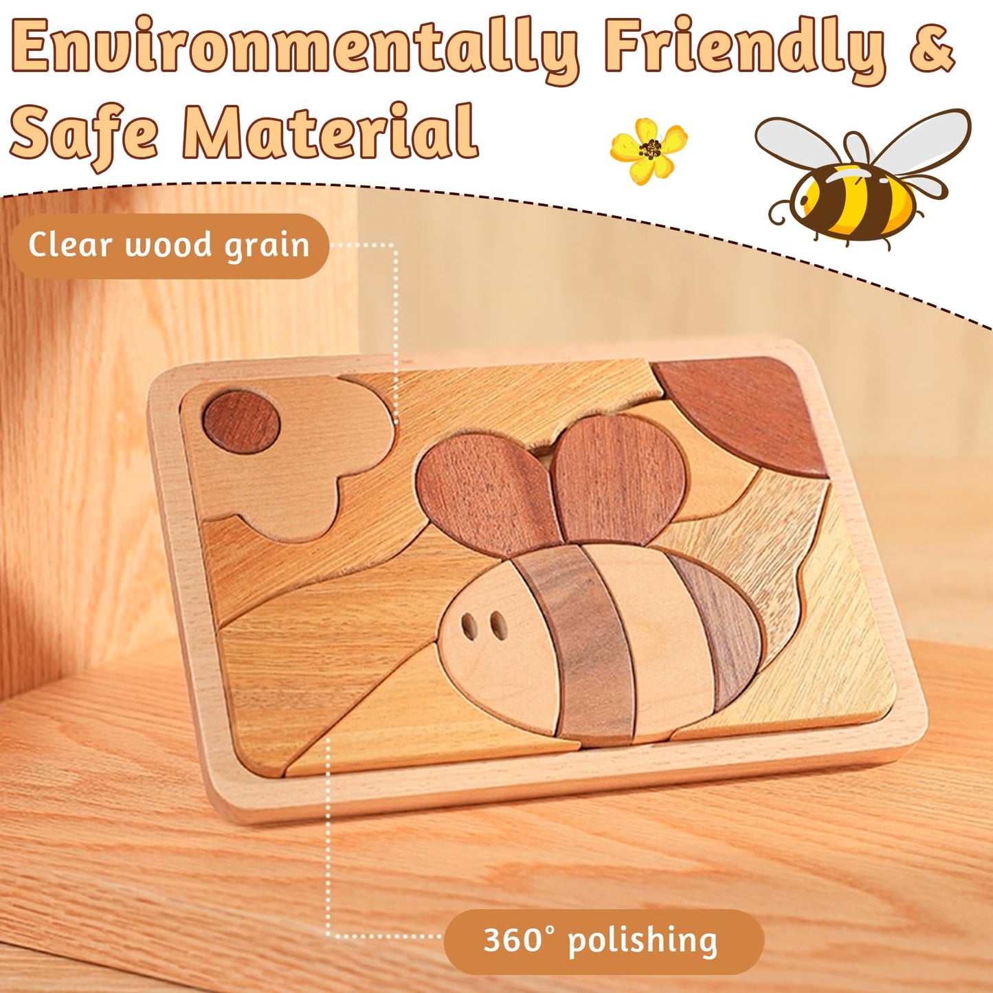 Adena Montessori 3D Wooden Bee Puzzle, 3-6y