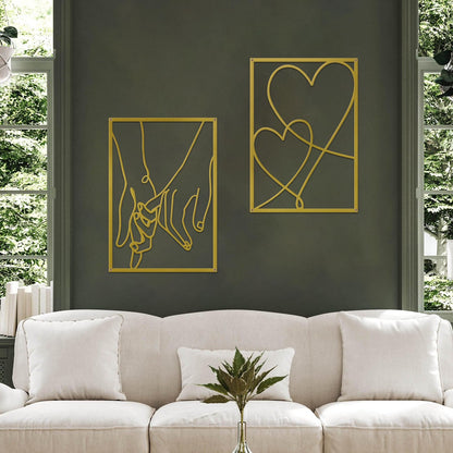ESTART 3 Pieces Metal Minimalist Line Wall Art, Valentine's Day Lover Kiss Hand Metal Wall Decor, Aesthetic Modern Home Hanging Wall Art Decor for Bedroom Bathroom Living Room (Gold)