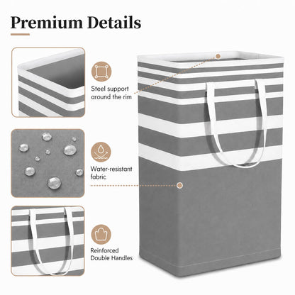 Collapsible Laundry Hamper Bag with Wooden Handles – 75L/20Gal Large Capacity, Waterproof Oxford Cloth Storage Basket, Freestanding No Wire Frame, Ideal for Dorm, Bedroom, Bathroom (Grey)