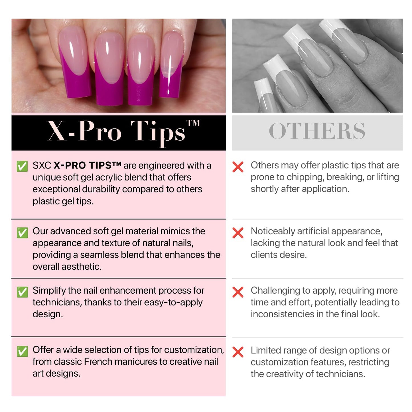 SXC Cosmetics French Tip Press On Nails - Skin Tone Nude and Color Series, Short Coffin X-Pro Tips Starter Kit ST119KIT