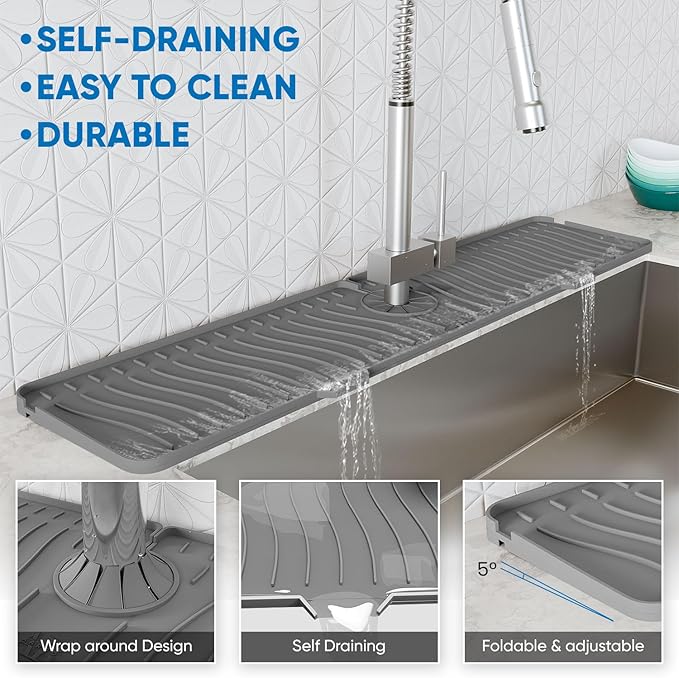 24 Inch Longer Faucet Mat for Kitchen Sink, Silicone Sink Faucet Mat Splash