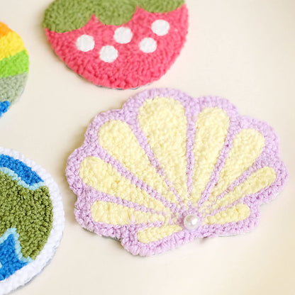 HAND U JOURNEY Craft Punch Needle Coasters Kit - 6 Patterns with Adhesive Felt, Yarns, Embroidery Hoop - Perfect for Adults, Beginners, and Starter with Instructions