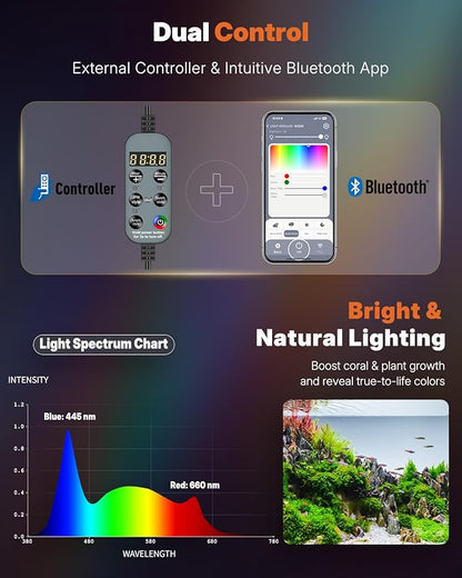 Pawfly Aquarium Light for Plants, 14 W Bluetooth Fish Tank Light, Full Spectrum Aquarium Lights for 12"-18" Fish Tanks, Extendable 24/7 LED Lights with Timer Modes & Adjustable Brightness