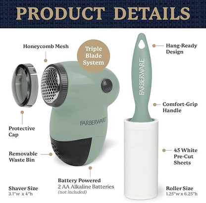 Farberware Fabric Shaver & Lint Remover Set–Battery Operated Sweater Shaver