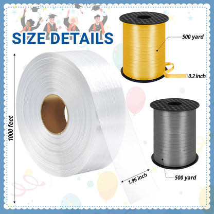 Candy Lei Poly Tubing, 2 Inch x 1000 ft Clear Graduation Candy Lei Making Kit with 2 Rolls 500 YD Ribbon, Clear Shipping Poly Tubing for DIY Graduation Wreaths Packing Snacks