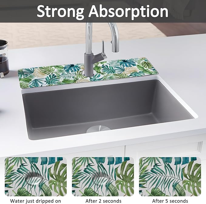 24" X 5.5" Kitchen Sink Splash Guard Faucet Mat Leaf Super Absorbent Fast