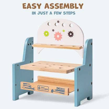 ROBUD Mini Wooden Play Tool Workbench Set for Kids Toddlers - Montessori Toys for 3 4 5 Years Old Boys Girls