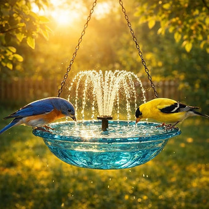 Solar Cascade Hanging Bird Bath Fountain, 2026 New Outdoor Hanging Bird Bath with Solar Fountain, Large Humming Birds Baths Fountains, with Solars Pump & Glass Bowl, for Outdoor, Gardens (#7)