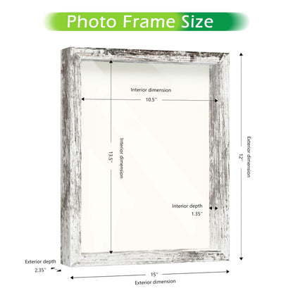 FrameWorks 11x14 Driftwood Wooden Shadow Box Frame – Soft Felt Back, Tempered Glass, and Included Elegant White Ball Push Pins