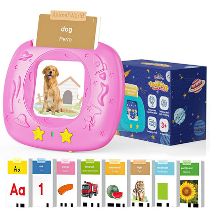 HOMESTEC Toddlers Bilingual Spanish & English Talking Flash Cards with 288 Sight Words, Speech Therapy Toys for 1 2 3 4 5 6 Years Old Boys and Girls, Learning Educational Kids Gifts (Pink)