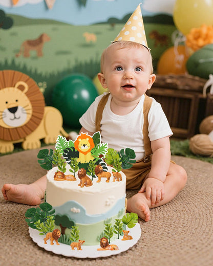 Glavatrix 25 Pcs Lion Cake Topper Lion Birthday Party Decorations Jungle Safari Animal Cake Decoration for Lion Wild Animal Theme Baby Shower Kids Boys Girls Birthday Party Supplies