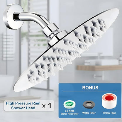 High Pressure Rainfall Shower Head, 6 Inches Showerhead with Perfect Adjustable Replacement, Removable Restrictor, Easy Installation for Your Bathroom Shower Heads (Chrome Finish, Ultra-thin)