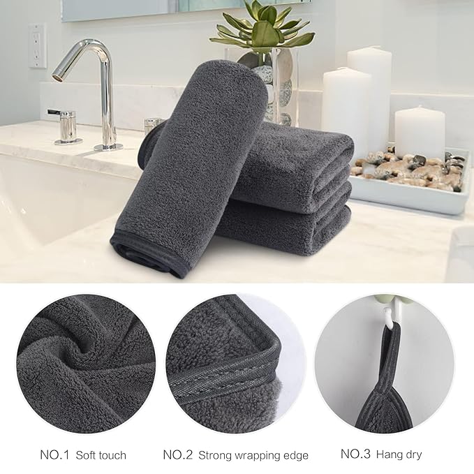 SINLAND Absorbent Coral Velvet Washcloth Ultra Soft Microfiber Face Towels 12 x