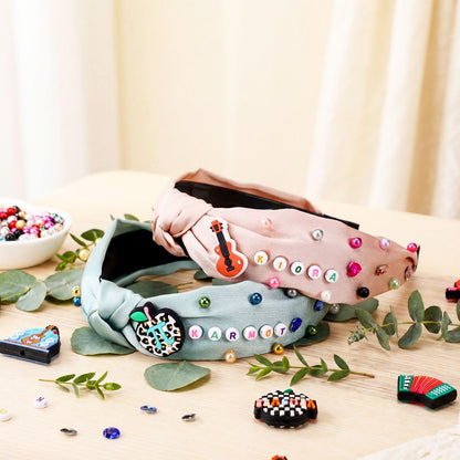 Wavyknot 636 Pieces DIY Headband Making Kit Gift Make Your Own Fashion Hair Accessories Set with Teacher Pencil School Alphabet Beads Rhinestone Diamond Pearl for Summer Classmate Graduation Supplies