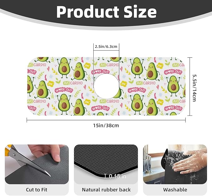 Cute Green Avocado Avocados Kawaii Kitchen Sink Splash Guard Faucet Mat Super