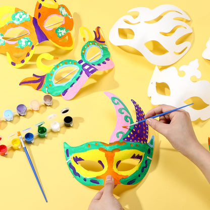 HyDren 30 Sets Mardi Gras DIY White Masquerade Mask Craft Half Face Paintable Blank Paper Mask for Cosplay Party Supplies
