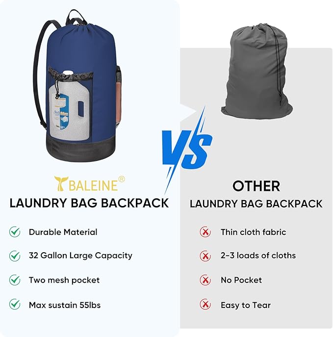 BALEINE 2PK 120L Laundry Bag Backpack, 900D Oxford Fabric Large Travel Laundry