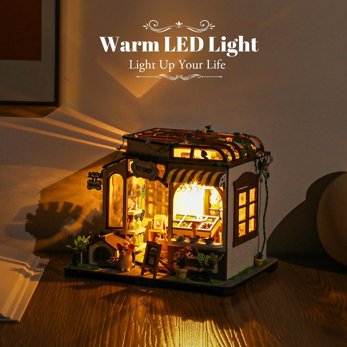 DIY Book Nook Kit - Bookend Diorama with LED - 3D Wooden Puzzle DIY Miniature House Kits - Bookshelf Insert Decor - Booknook Dollhouse Crafts Hobbies Gifts for Adults (Pet Shop)
