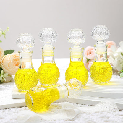 Chuangdi 24 Pcs Mini Glass Wine Bottles 1.7oz Glass Tequila Bottles with Stopper Decorative Tequila Bottle for Whiskey Vanilla Extract Champagne Wedding Baby Shower Party Favors(Round Style)