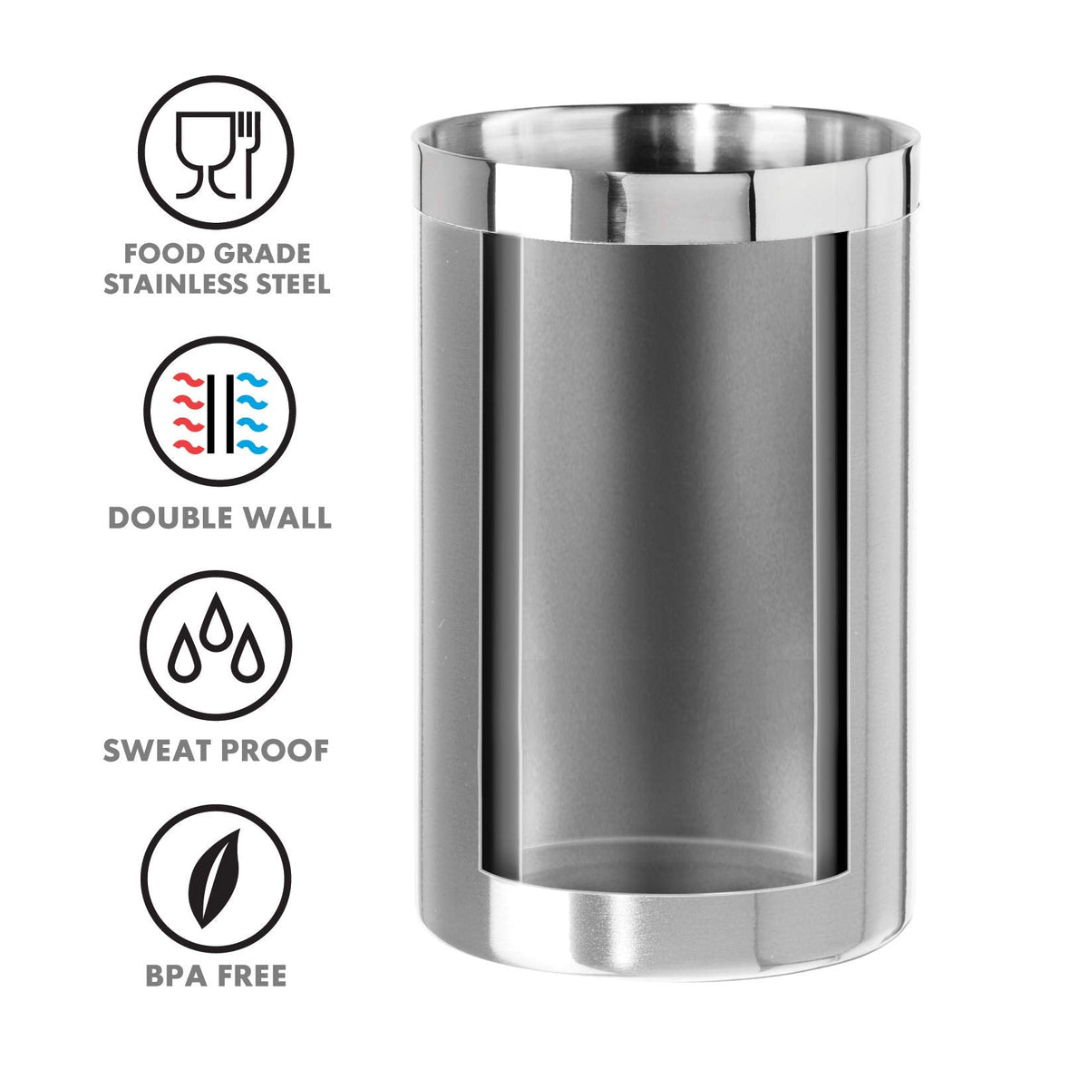 OGGI Stainless Steel Double Wall Wine Cooler - Insulated Tabletop Wine Chiller for White Wine & Champagne, Fits Most Standard Sized Bottles