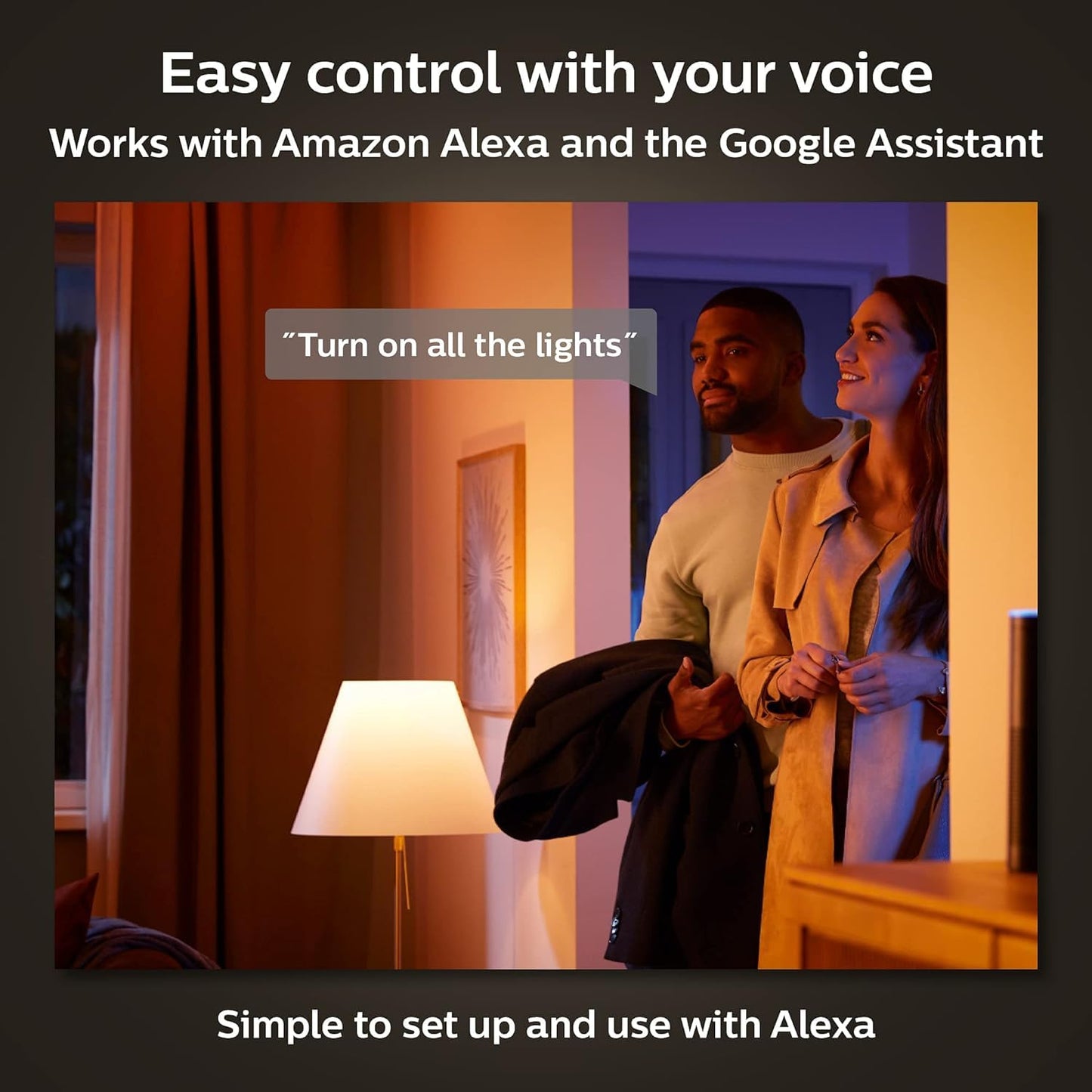 Philips Hue Smart Light Bulbs Starter Kit, Includes (1) Bridge, (2) 60W A19 Bulbs, White and Color Ambiance LED Color Changing Lights, 800LM, E26, Control with App or Voice Assistant