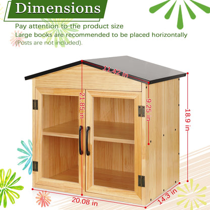 Exttlliy Outdoor Library Outdoor Book Box Storage Small Wooden Cabinet Little Literature Box for Neighborhoods Community and Schools Sharing Books, Flyers, Newspapers, Food and Art (D)