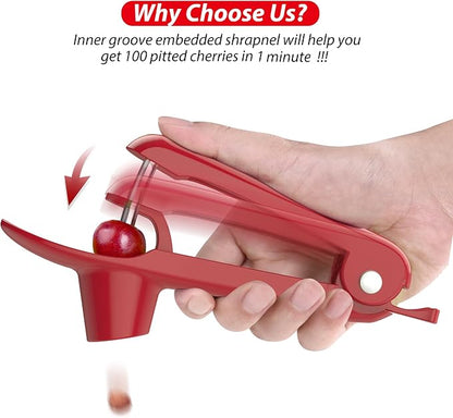Cherry Pitter - UCMORX Stainless Steel Cherries Pitter Tool Cherries Corer Cherry Remover for Making Cherry Jam with Lock Design(Red)
