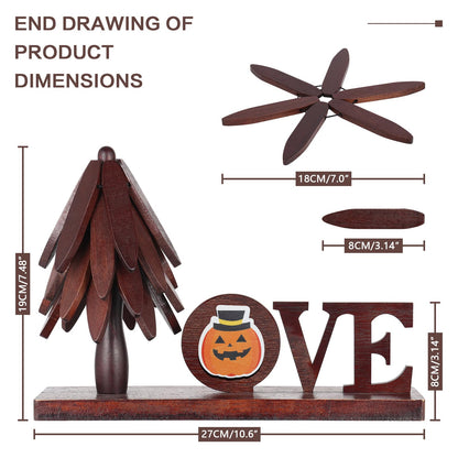 Wooden Trivets for Hot Dishes, 4 Piece Set Foldable Kitchen Wooden Trivet Interchangeable Love Sign, for Hot Dishes, Pot, Bowl, Teapot, Hot Pot Holder, for Home Table Valentines Day Mom Decor.